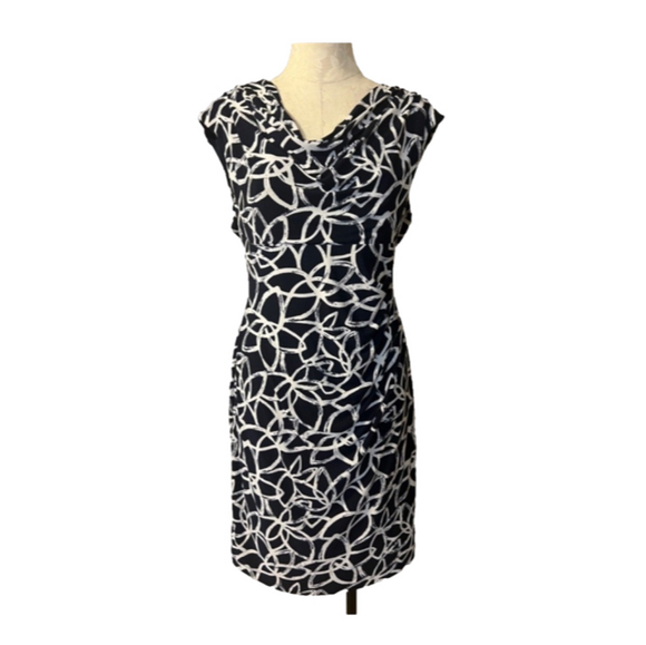 Anne Klein Dress 14 Navy Blue White Stretch Career Church Washable - Picture 1 of 13